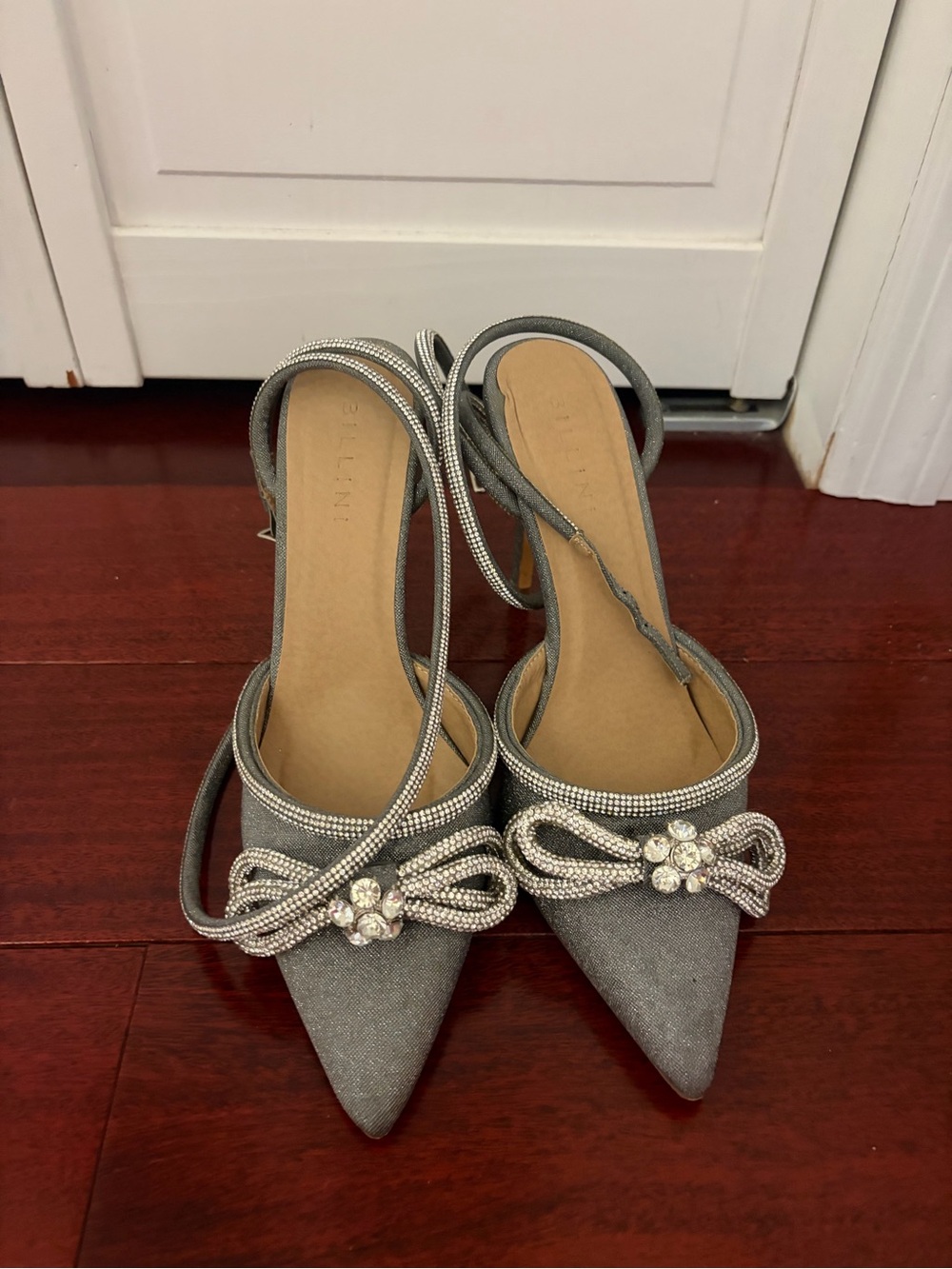 Bellini Women's Silver Rhinestone Bow Pointed-Toe Heel